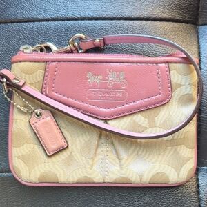 Coach Pink and Tan Signature Wristlet